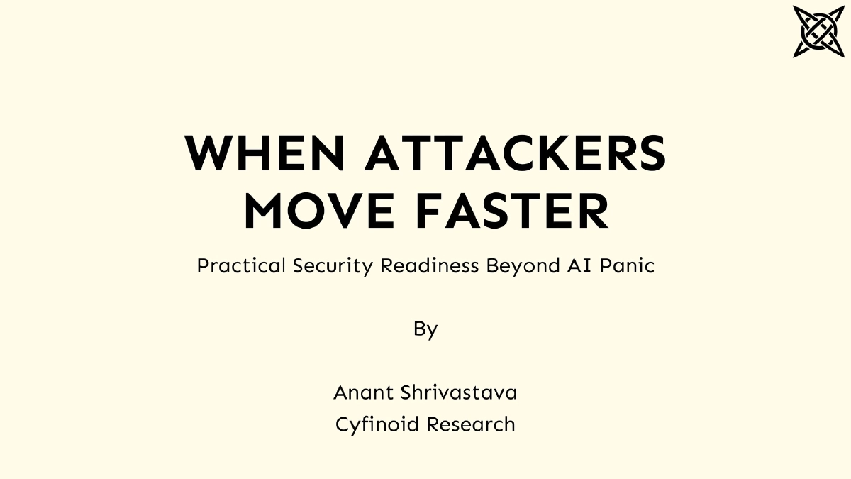 Slide 1 of When Attackers Move Faster: Practical Readiness Beyond AI Panic
